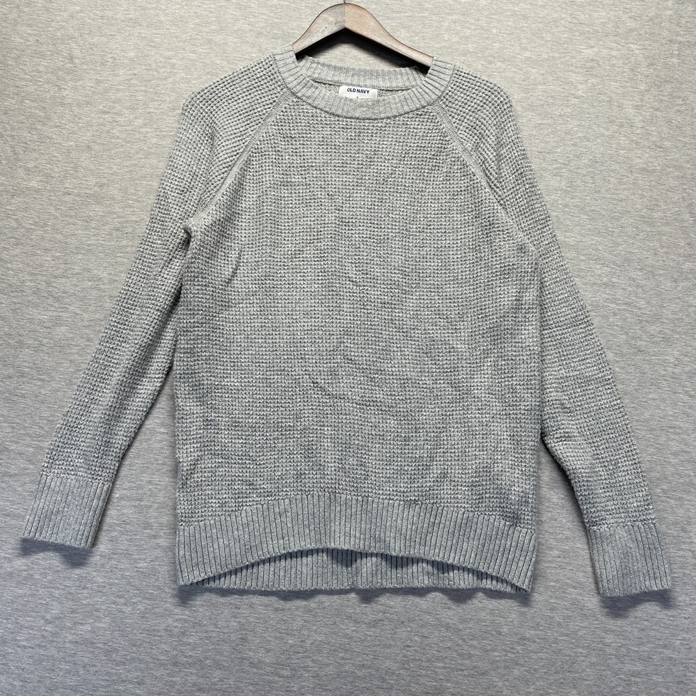 Old Navy SoSoft Sweater Women Medium Light Gray Cotton Waffle Knit Raglan Sleeve